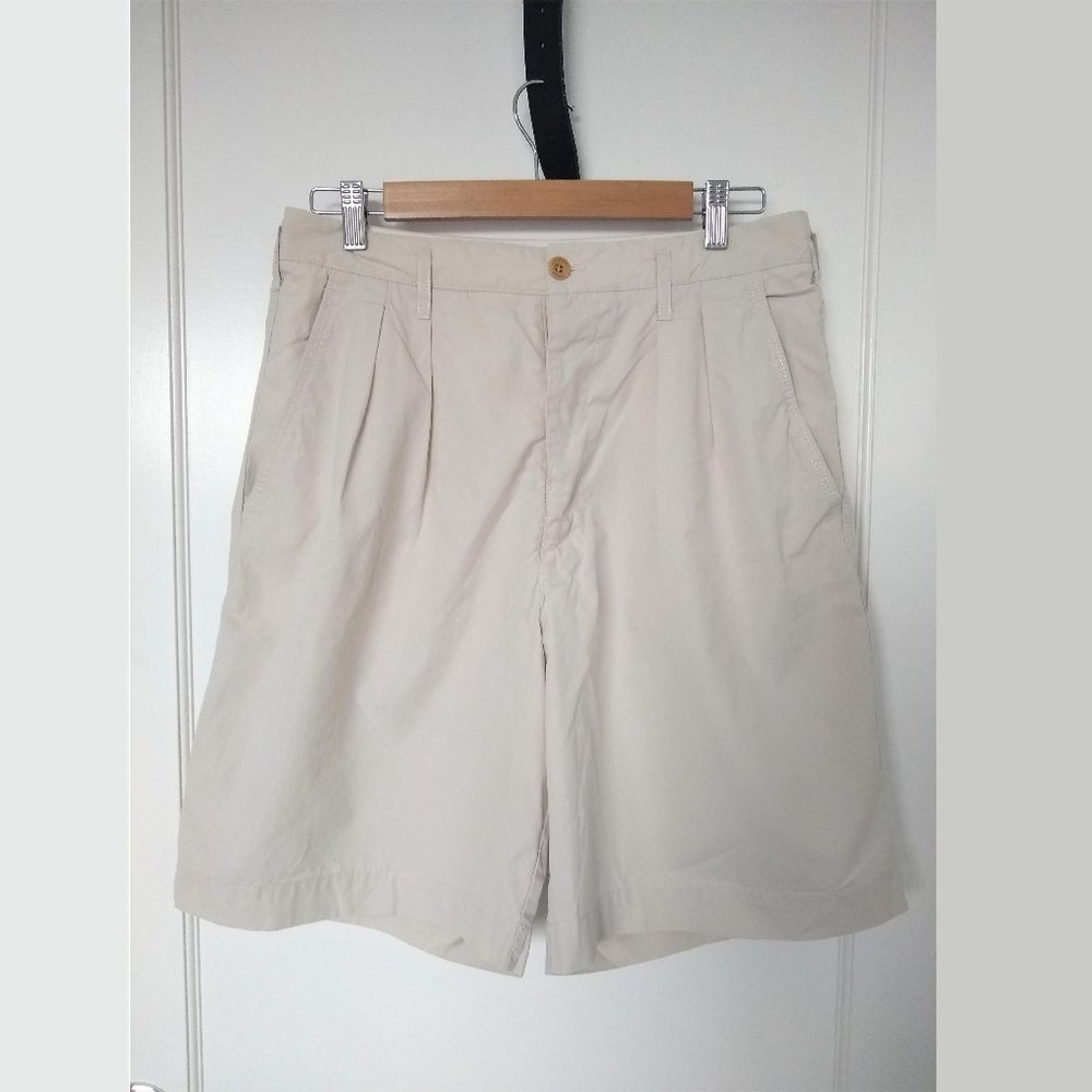 Armani Ivory Cotton Pleated Shorts (33 Waist)